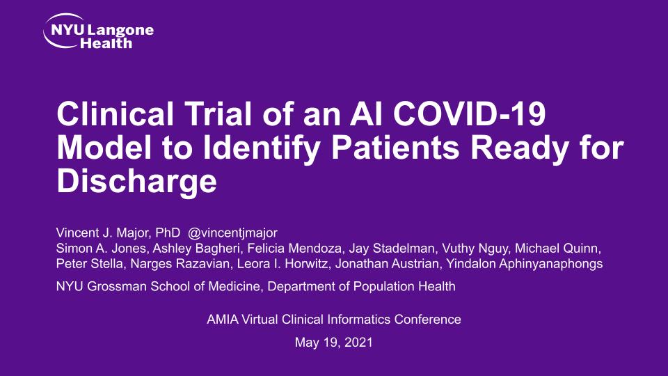 Clinical Trial of an AI COVID19 Model to Identify Patients Ready for